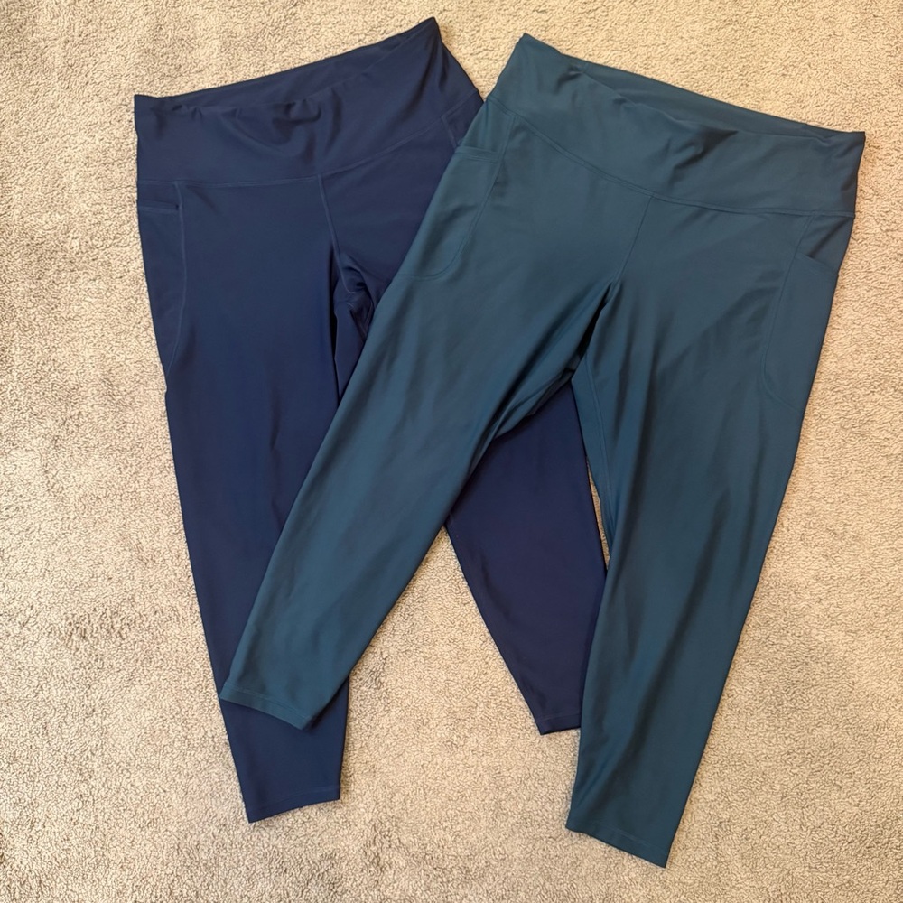 Old Navy PowerSoft 7/8 Leggings High Rise XXL Navy Green 2 Pair